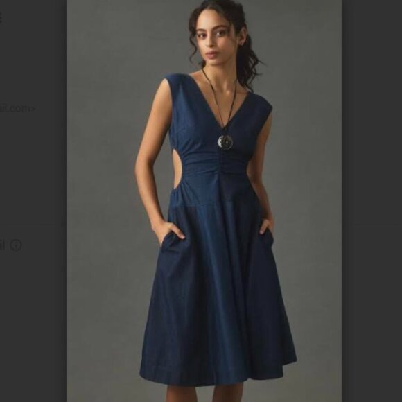 NWT Anthropologie Plenty by Tracy Reese V Neck Open Sides Midi Dress Size XSP - Picture 1 of 17
